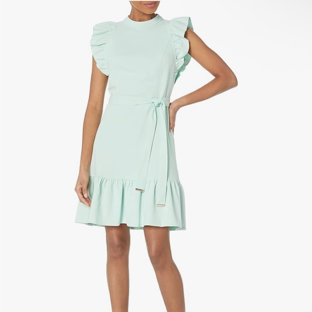 Tommy Hilfiger Women's Mint/Light Green Ruffle Mini Dress